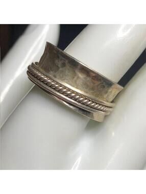 B2507 ATI Mexico Spinner Wide Band Sterling Silver Rope Beaded Ring 8.8g sz 10